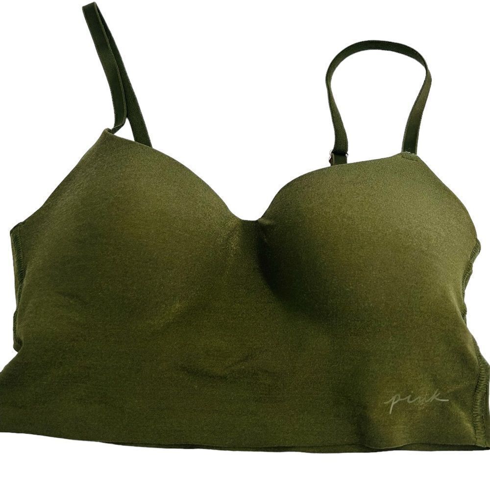Pink Victoria’s Secret olive green long line wireless lightly lined crop xsmall